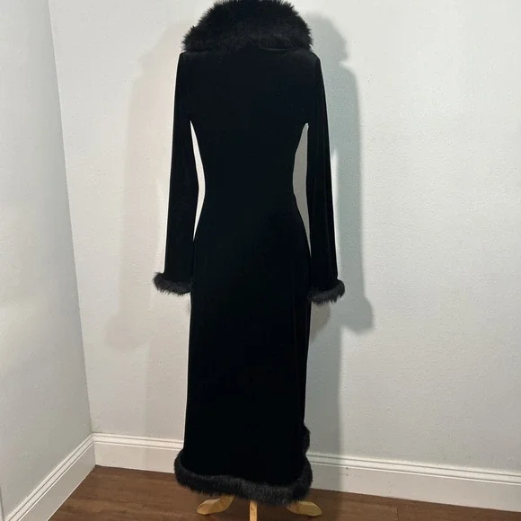 Betsey Johnson Penny Lane Coat Womens S Black Velvet Faux Fur Trim Y2K Glam - Picture 5 of 13